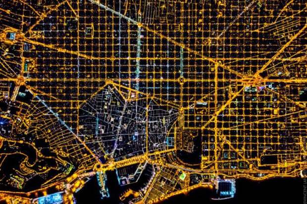 10 невероятных аэроснимков ночных городов искусство, фото