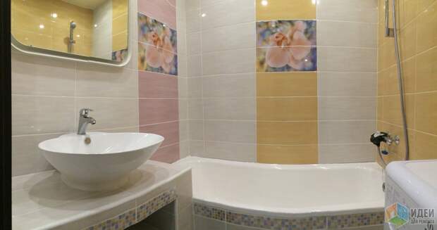 Ремонт ванной фото, керамическая плитка с цветами