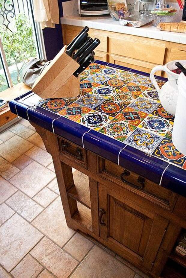 Beautiful Mexican tile island and prep table.