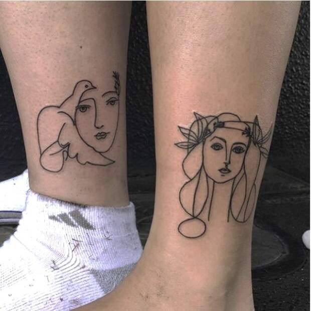 A couple's perfect Picasso ankle drawings.