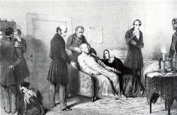 Анна Павловна у постели умирающего мужа. Гравюра середины 19 в. / Фото: www.blogspot.ru Анна Павловна у постели умирающего мужа. Гравюра середины 19 в. / Фото: www.blogspot.ru