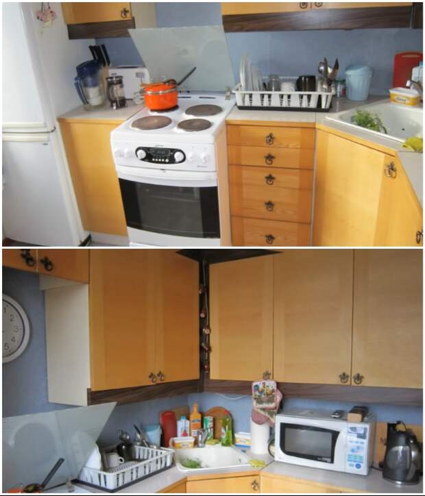 Старый кухонный гарнитур можно превратить в дизайнерскую мебель, причем без лишних затрат. | Фото: youtube.com/ © Новая Кухня Натали Нуво.