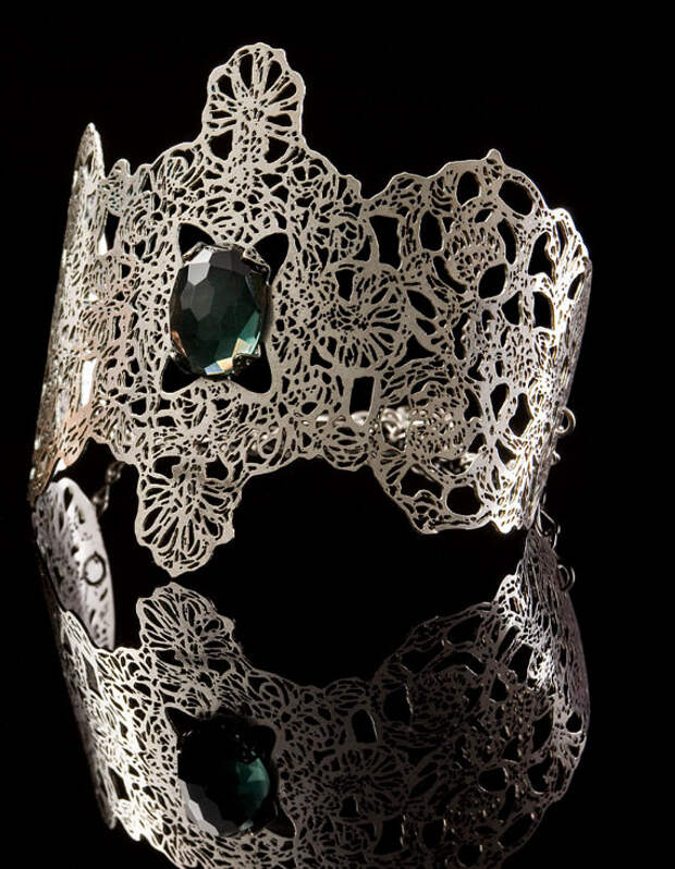 Metal Lace cuff Bracelet, blue stone
