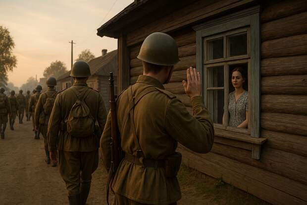 Утро, лето 1943 года. Небольшой освобождённый белорусский городок. Солдаты Красной Армии в шинелях и с винтовками уходят по улице в поход. Один из бойцов оборачивается, проходя мимо простого деревенского дома. В окне стоит девушка в ситцевом платье, смотрит на него. Он поднимает руку в прощальном жесте, она отвечает лёгким кивком.