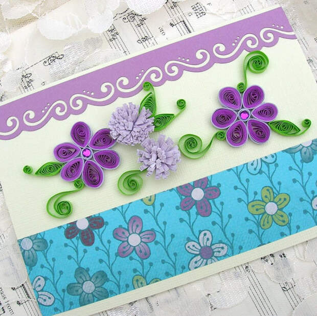 Paper Quilled Purple Rhinestone Daisies Handmade Greeting Card by Enchanted Quilling on Etsy