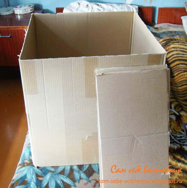 Плетеная коробка для хранения вещей из газет и старой картонной коробки