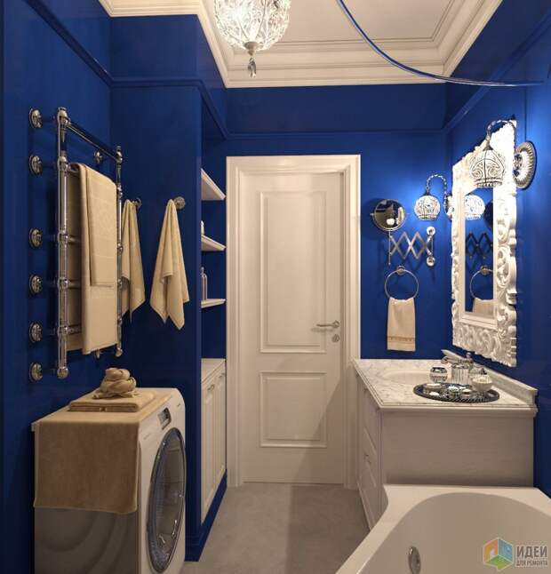 Синяя ванная, интерьер ванной прованс