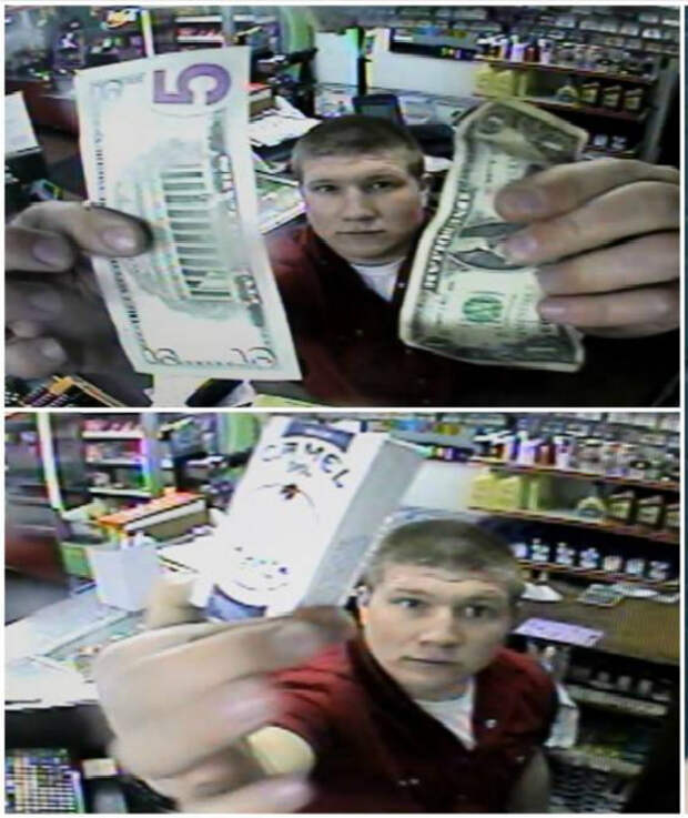 The 24-year-old allegedly grabbed a pack of Camel 99's and raised them in front of the store's surveillance camera. He then held up $6 in cash which he put on the counter before leaving, according to police.