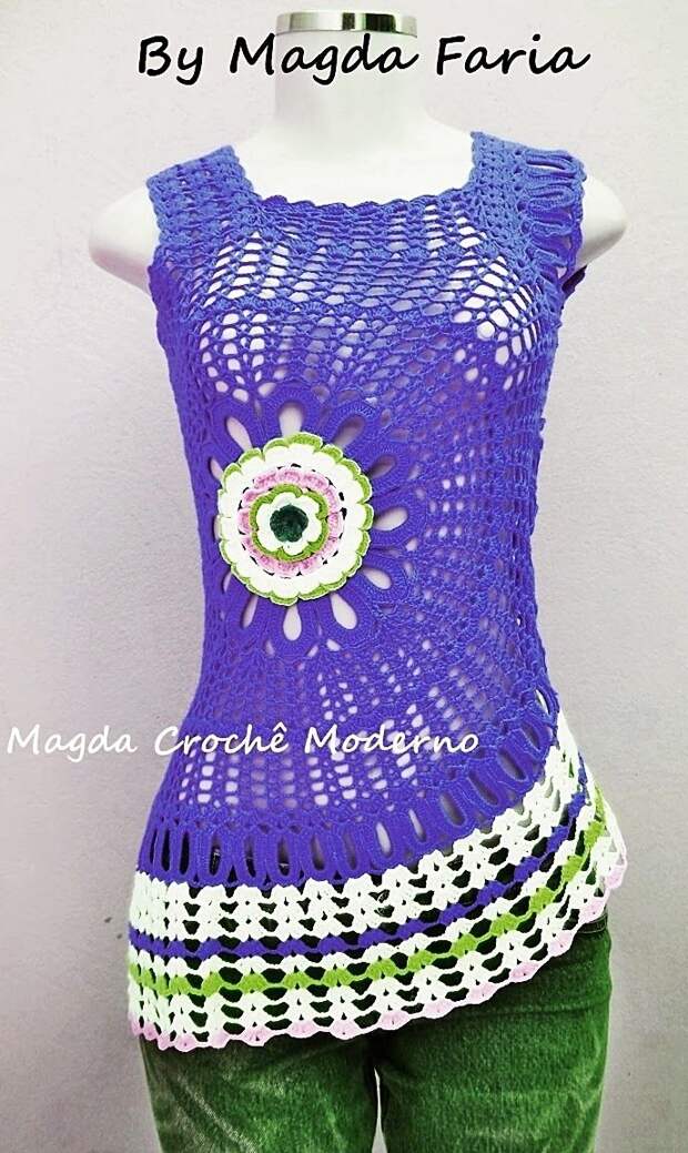 Crochê Magda Faria: Blusa Ana Maria Braga com flor lateral colors...
