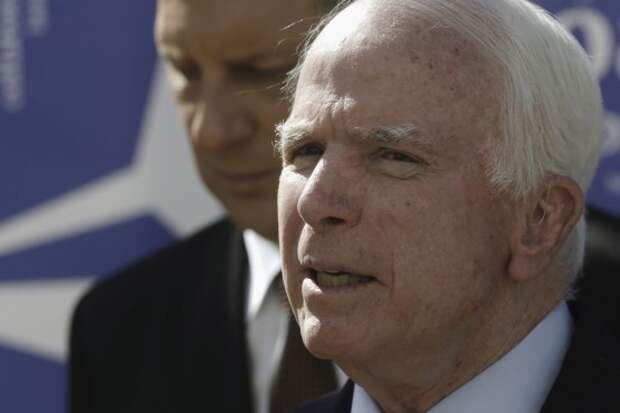 McCain speaks during the inauguration ceremony of the NATO StratCom COE in Riga