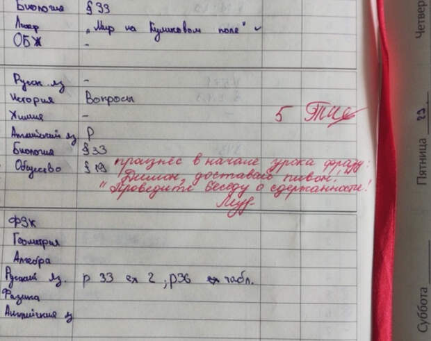 смешная запись в дневнике школьника