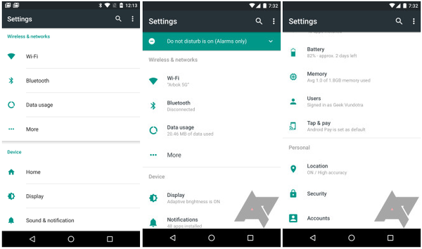 Настройки Android N