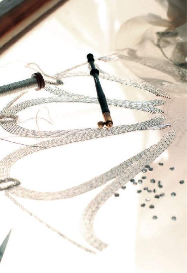 Fashion Atelier - haute couture embroidery; tambour beading in progress; fashion studio // Lesage