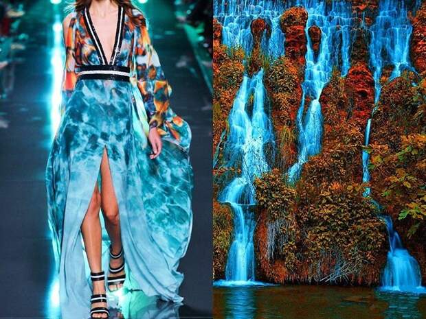 Платье дизайнера Elie Saab сравнимо с тропическим водопадом.
