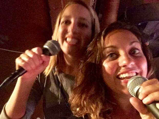 Sarah and Kate at Karaoke in Riga