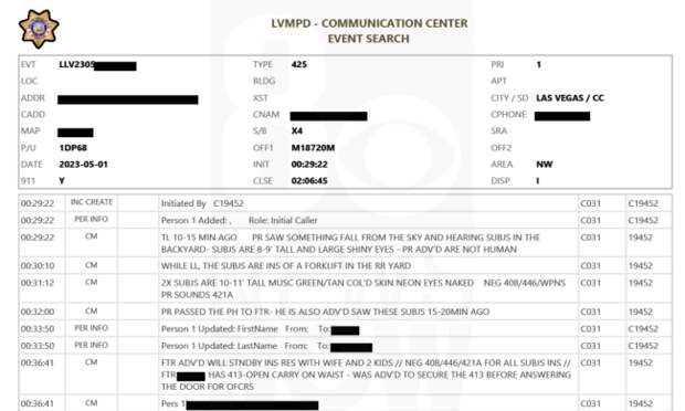 aliens in las vegas 911 caller police report