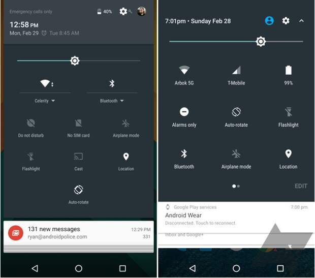 Меню быстрых настроек в Android N