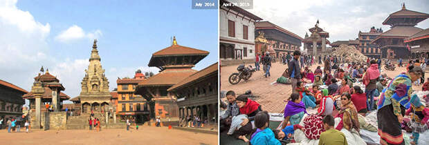 Храм-шикхара на Дворцовой площади, Бхактапур землетресение, непал, памятники, разрушение, тогда и сейчас