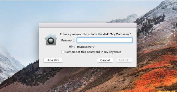 macOS High Sierra показывает пароль к зашифрованному тому вместо подсказки