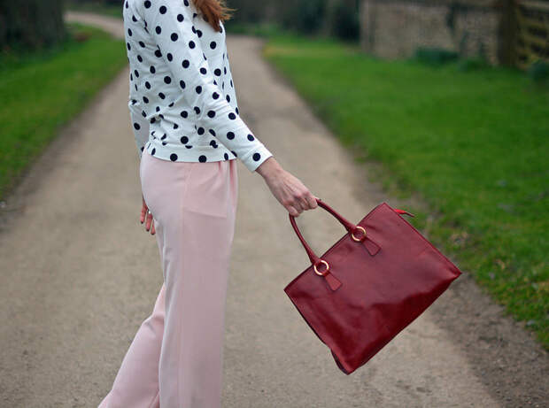 Black & white polka dots with pastel pink and cherry red