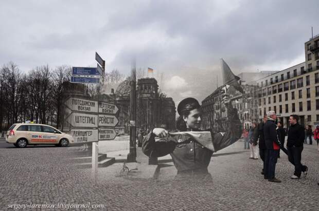 16. Берлин 1945-2010. Регулировщица у Рейхстага. Связь времен, берлин, история, фото