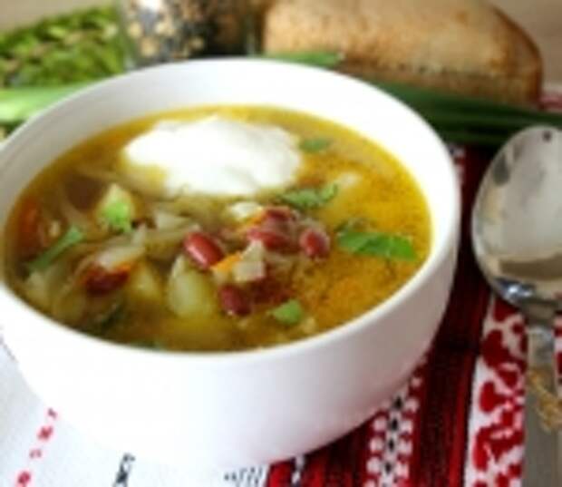 Щи с фасолью на курином бульоне