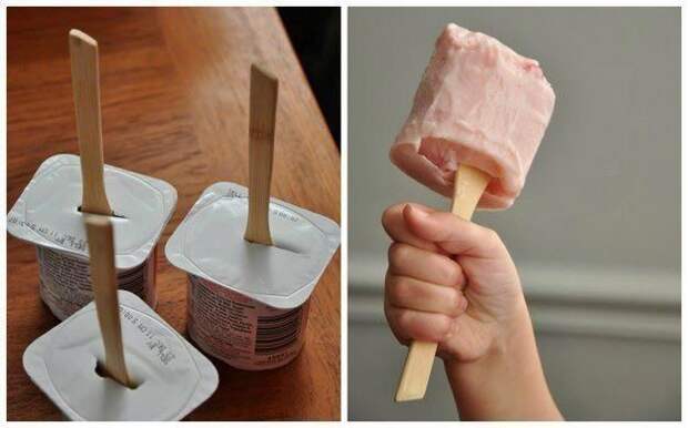 42. Заморозьте йогурт прямо в баночке, чтобы сделать импровизированное мороженое еда, продукты, совет, хитрость