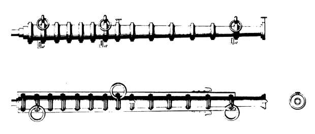 Одна из пушек Карла Смелого, захваченная швейцарцами при Морате. Такие тонкие (этот – 5 см диаметром) и длинные стволы (1,2–1,8 м) назывались во Франции и Бургундии XV века «краподо» (Smith, DeVries, P.221) и часто монтировались в системы залпового огня. Эти пушки изготавливались уже в 1430-е годы. Их колёсные лафеты были ещё примитивными, вроде показанных на предыдущих изображениях. Источник: Etudes, T.3, P.186, fig.1,2 - Артиллерийская революция | Военно-исторический портал Warspot.ru