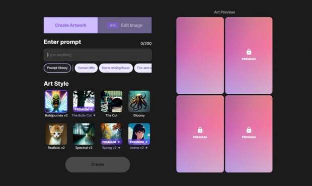 Нейросеть Dream by WOMBO. Интерфейс Dream by WOMBO. Нейросеть Dream by WOMBO. Интерфейс Dream by WOMBO. Фото.