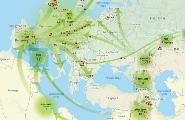 карта миграции R1b в Европу