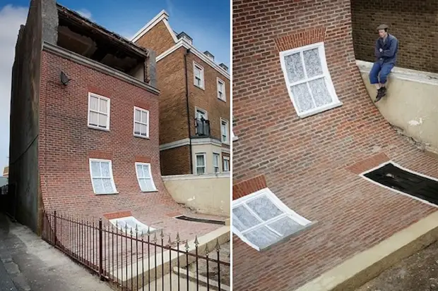 Alex Chinneck решил дать вторую жизнь старинному дому, идущему под снос (Магрит, Великобритания).