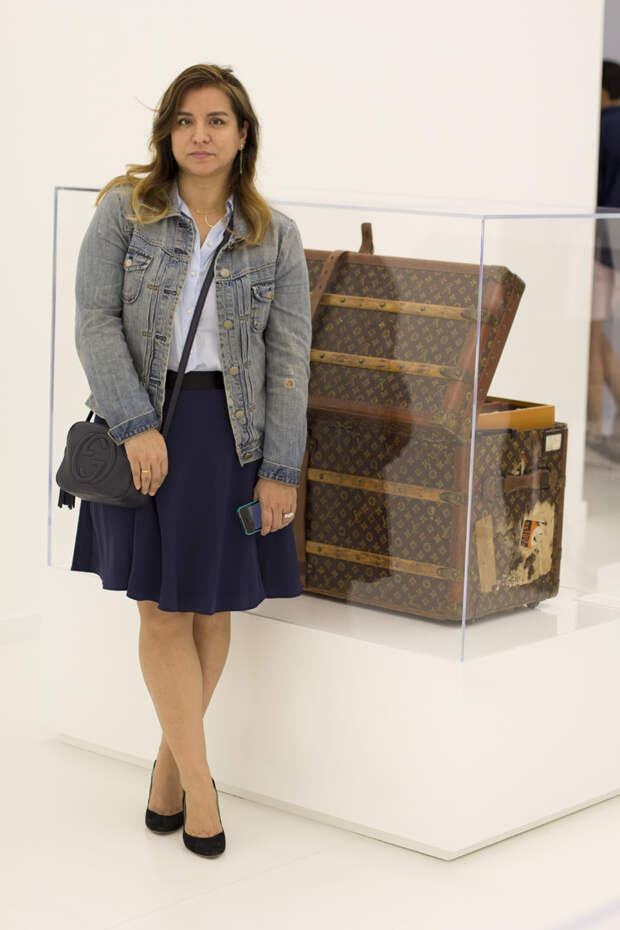 Rossana Vanoni with an antique Louis Vuitton trunk