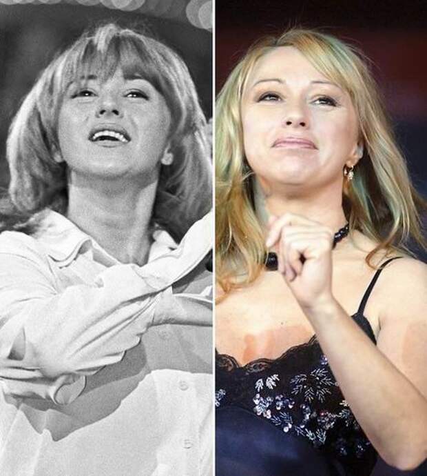 Алена Апина в 1996 году и 2009 году