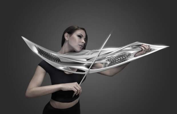 Футуристичная двухструнная скрипка, изготовленная с помощью 3D-печати