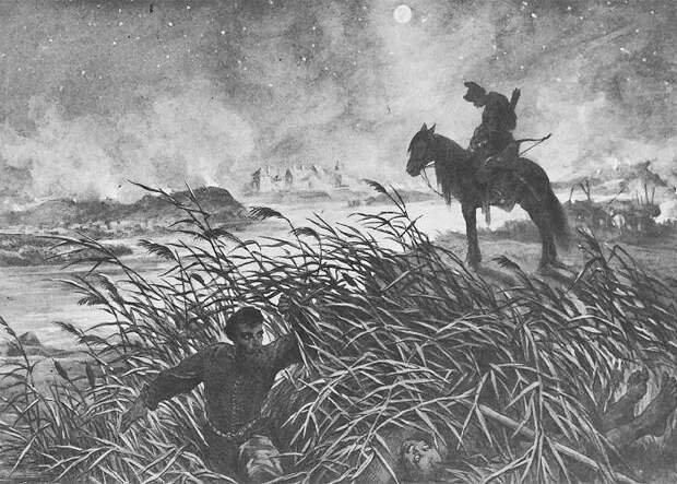Скшетуский выходит из осаждённого Збаража. Иллюстрации к роману «Огнем и мечом» Юлиуша Коссака.