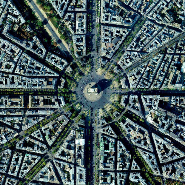 1. Триумфальная арка, Париж, Франция мир, спутник, фотография