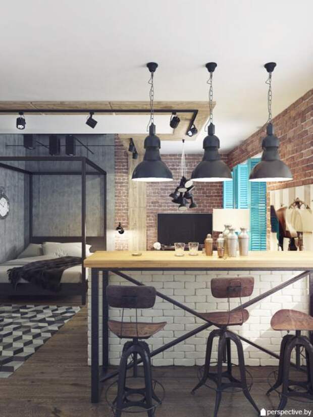 Интерьер студии, кухня-гостиная, дизайн-проект квартиры ЖК Рупасовский