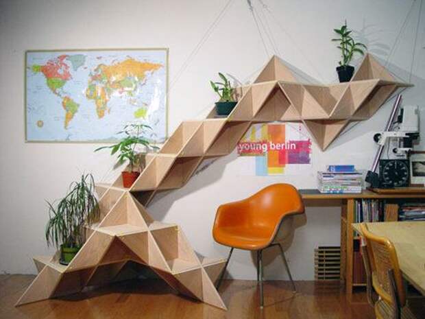 Geometric modular shelving.