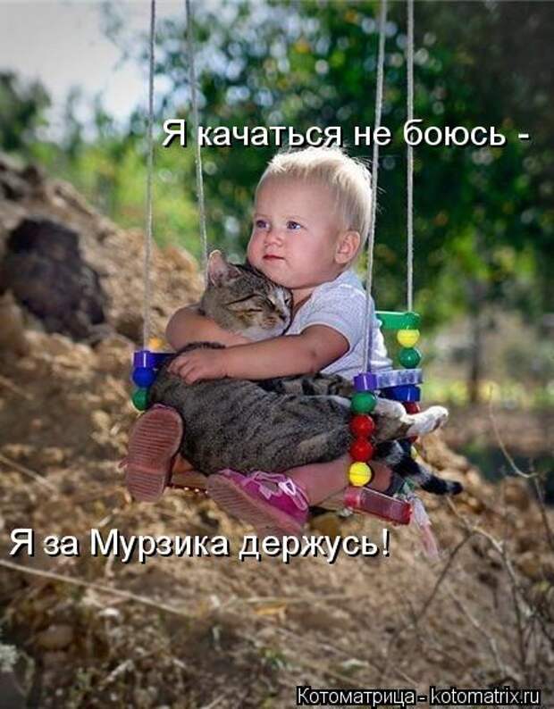 Котоматрица: Я качаться не боюсь - Я за Мурзика держусь!