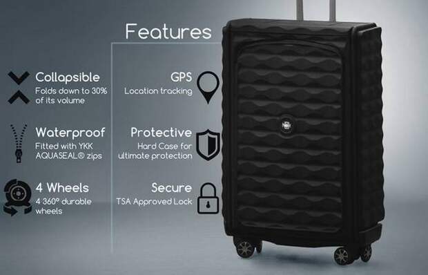 В чемодане есть датчики Bluetooth и GPS.