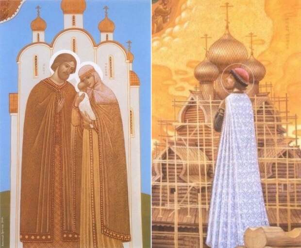А. Простев. Слева – Семья – малая Церковь. Справа – Князь Петр – строительство храмов