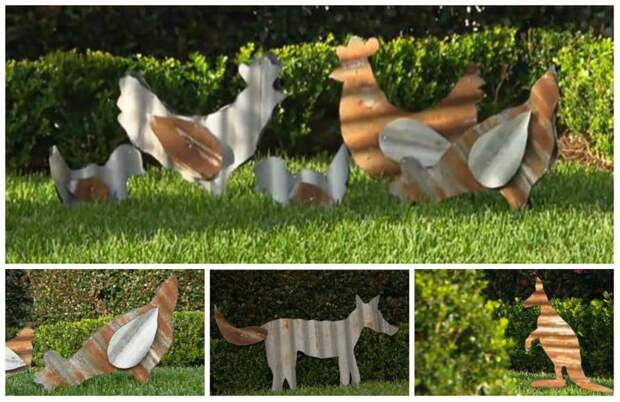 Corrugated Iron Animals - I got one to hang on the wall for Danielle (on her barn) Bet we could do these pretty easily.: 