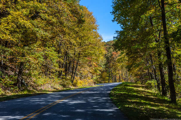 Одна из самых красивых дорог в Соединенных Штатах Blue Ridge Parkway, авто, автопутешествие, америка, дороги, сша