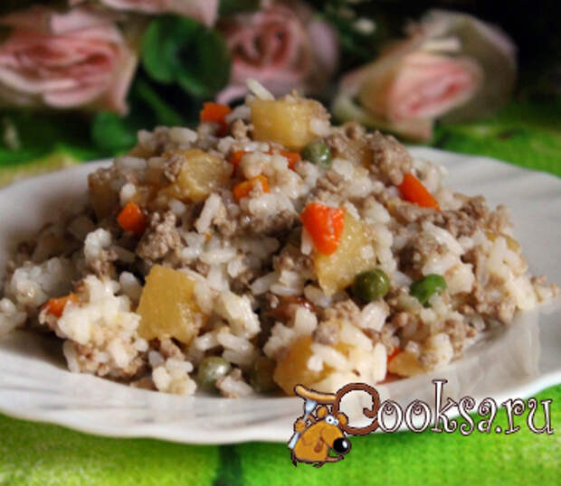 Рис с овощами и мясным фаршем