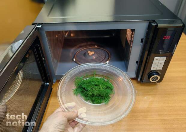 Остатки зелени сушу в микроволновой печи / Изображение: дзен-канал technotion