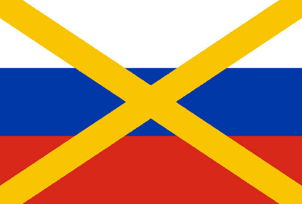 Флаг, поднятый русской экспедицией в колонии «Новая Москва» (станица Московская) над фортом Сагалло