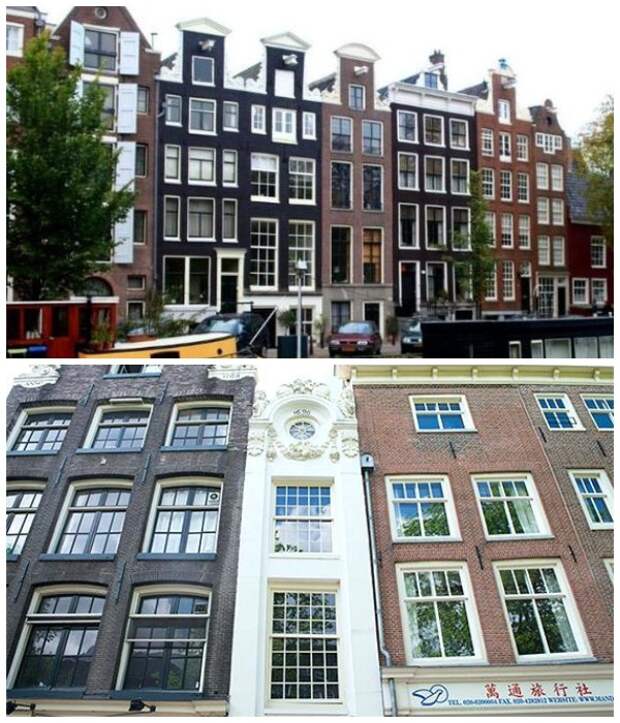 Экстремально узкие дома Амстердама, построенные в XVII веке (Нидерланды). 
