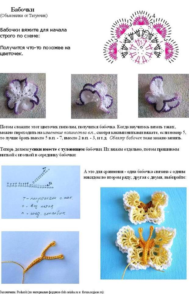 Вязаные бабочки крючком схемы