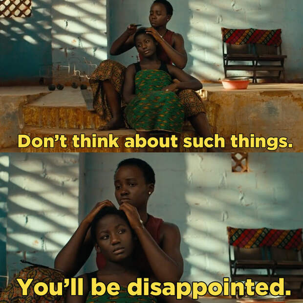 She and her pragmatic, protective mother, Harriet (Lupita Nyong’o), sell vegetables in the market to provide for their family.