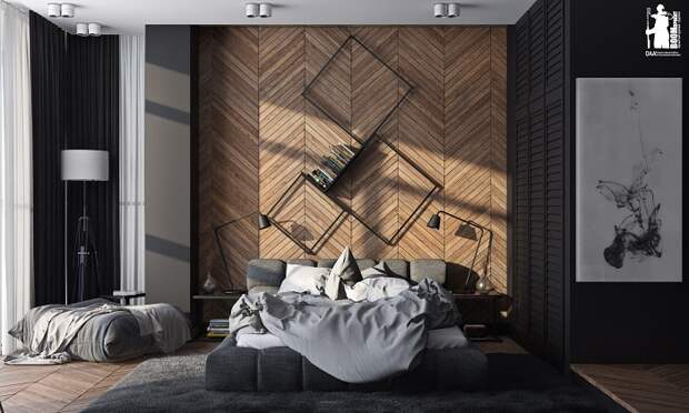 Интересное решение обустроить интерьер комнаты благодаря деревянной стене.